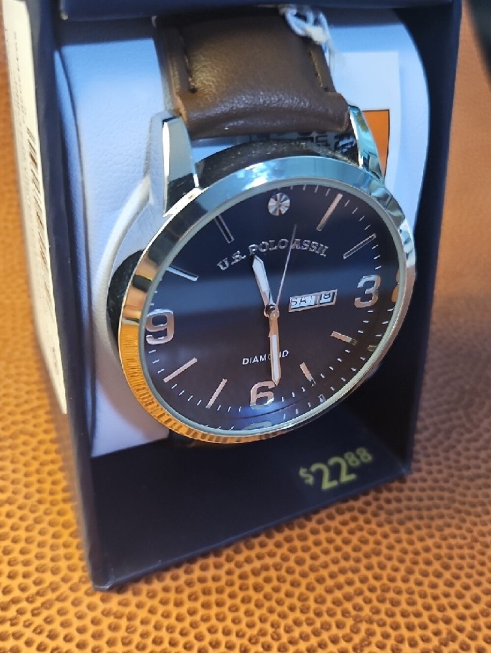 U.S. Polo Assn. Men's Brown Leather Strap Watch with Black Dial - Picture 5 of 5